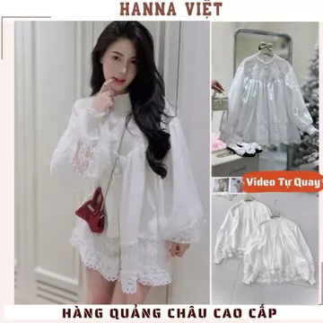 Váy Nữ, Áo Váy Nữ, Váy Babydoll Trắng Tay Bồng Chất Thô Lụa Mềm Pha Ren Sang Chảnh Loại 1 HNS Ms323