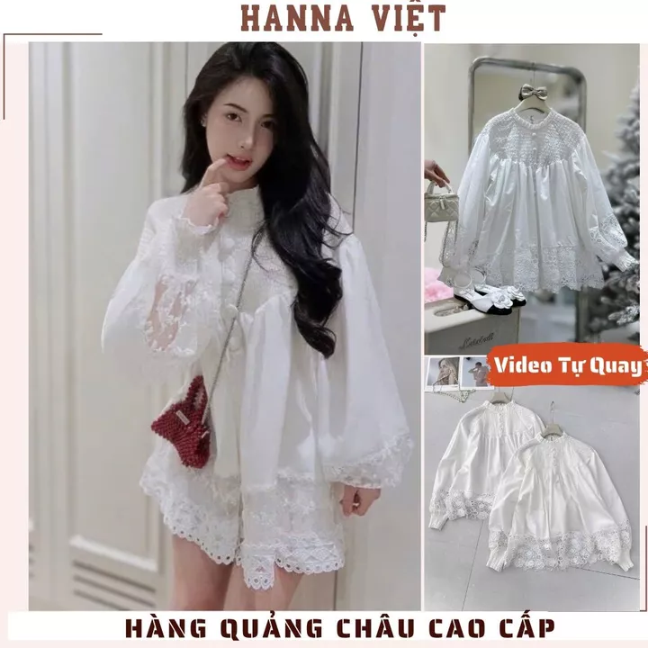 Váy Nữ, Áo Váy Nữ, Váy Babydoll Trắng Tay Bồng Chất Thô Lụa Mềm Pha Ren Sang Chảnh Loại 1 HNS Ms323