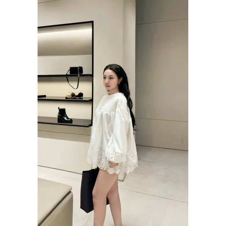 Váy Nữ, Áo Váy Nữ, Váy Babydoll Trắng Tay Bồng Chất Thô Lụa Mềm Pha Ren Sang Chảnh Loại 1 HNS Ms323