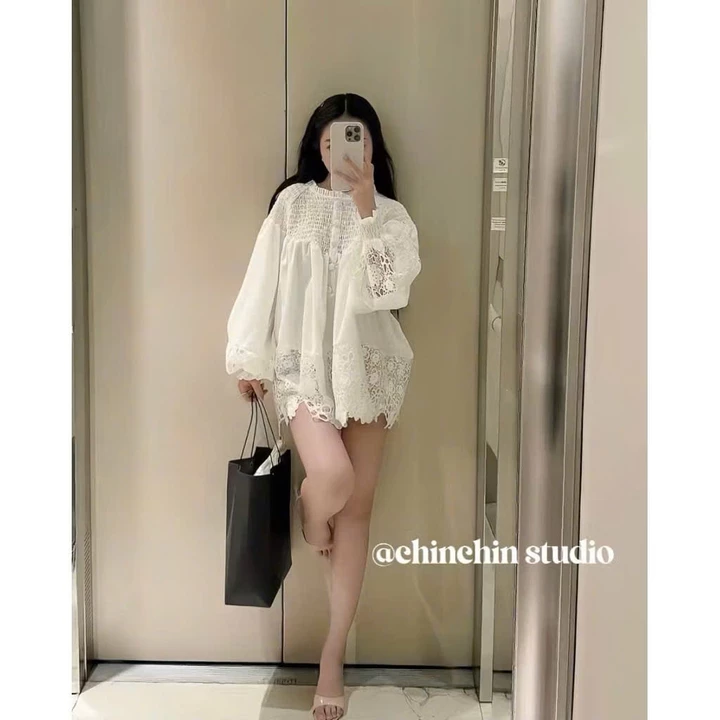 Váy Nữ, Áo Váy Nữ, Váy Babydoll Trắng Tay Bồng Chất Thô Lụa Mềm Pha Ren Sang Chảnh Loại 1 HNS Ms323