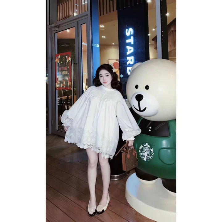 Váy Nữ, Áo Váy Nữ, Váy Babydoll Trắng Tay Bồng Chất Thô Lụa Mềm Pha Ren Sang Chảnh Loại 1 HNS Ms323