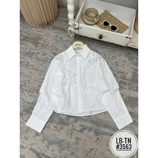 Áo sơ mi thô cổ đức dài tay pha ren hoa #3563