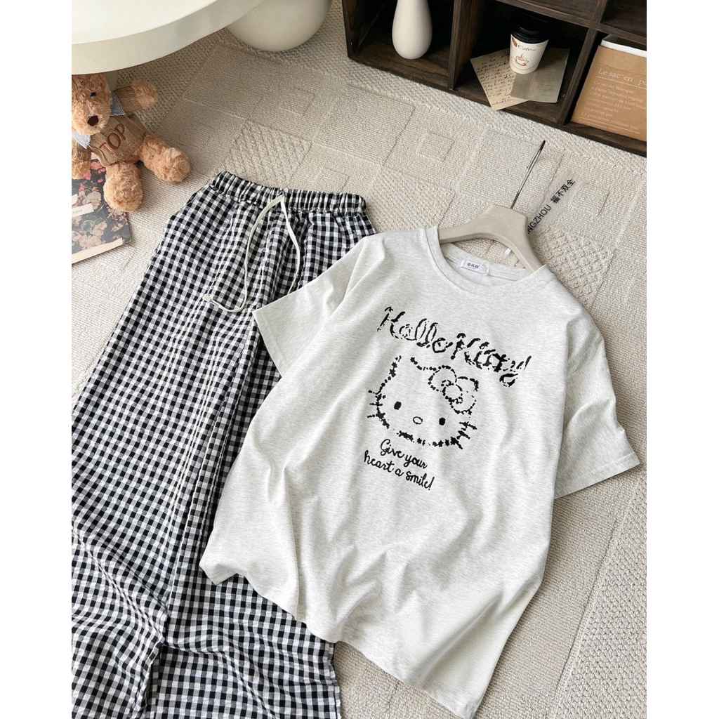 (DEAL MỞ BÁN BST HÈ) Set Bộ Nữ Áo Cotton Khô 2 Chiều + Quần Dài Đũi FreeSize Họa Tiết Dễ Thương Phong Cách Hàn Quốc