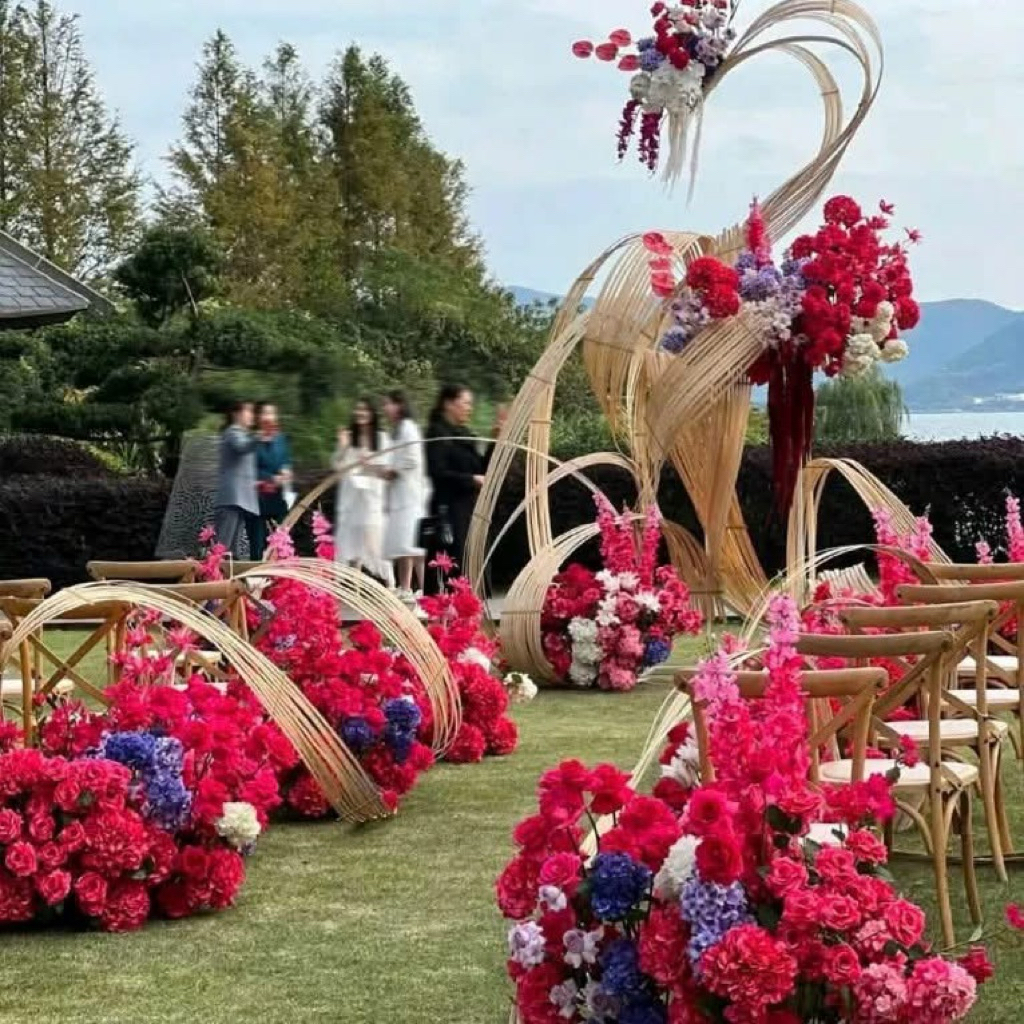 Phên Tre Uốn Dẻo Trang Trí 5m Bản rong20cm– Màu Đỏ, Vàng, Tự Nhiên – Decor Sự Kiện, Backdrop, Quán Cafe