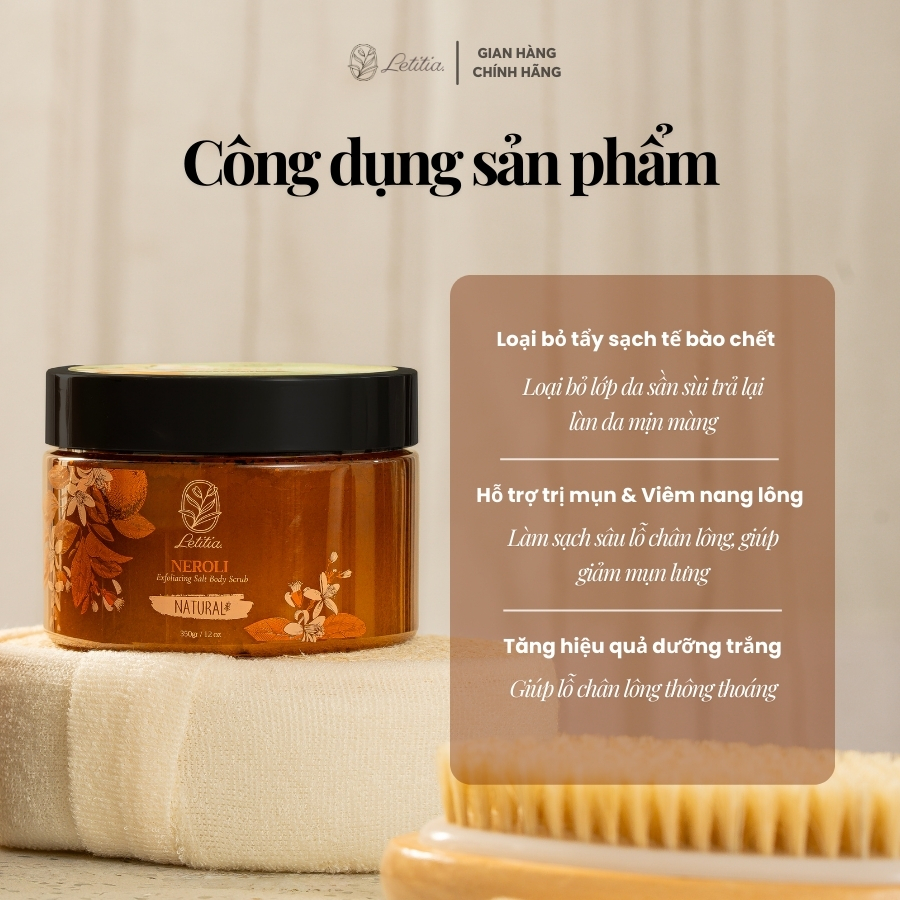 Tẩy Tế Bào Chết, Muối Tắm - Body Scrub Letitia Hương Sả chanh làm sạch sâu da Size 100/350g
