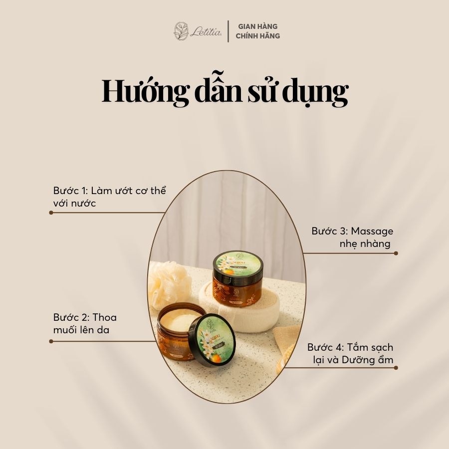 Tẩy Tế Bào Chết, Muối Tắm - Body Scrub Letitia Hương Sả chanh làm sạch sâu da Size 100/350g