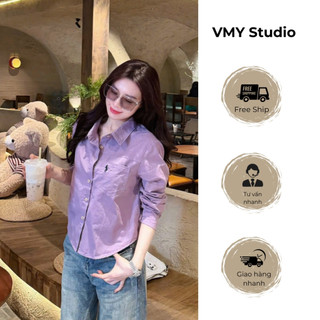 VMY Studio - Áo sơ mi cổ polo basic thêu ngựa trẻ trung nữ, áo dài tay cổ polo năng động trẻ trung xinh xắn nữ