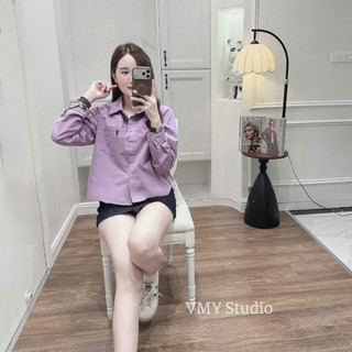 VMY Studio - Áo sơ mi cổ polo basic thêu ngựa trẻ trung nữ, áo dài tay cổ polo năng động trẻ trung xinh xắn nữ