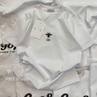 VMY Studio - Áo thun cổ tròn thêu họa tiết trước ngực trẻ trung năng động nữ, áo tay ngắn thêu chữ xinh xắn nữ