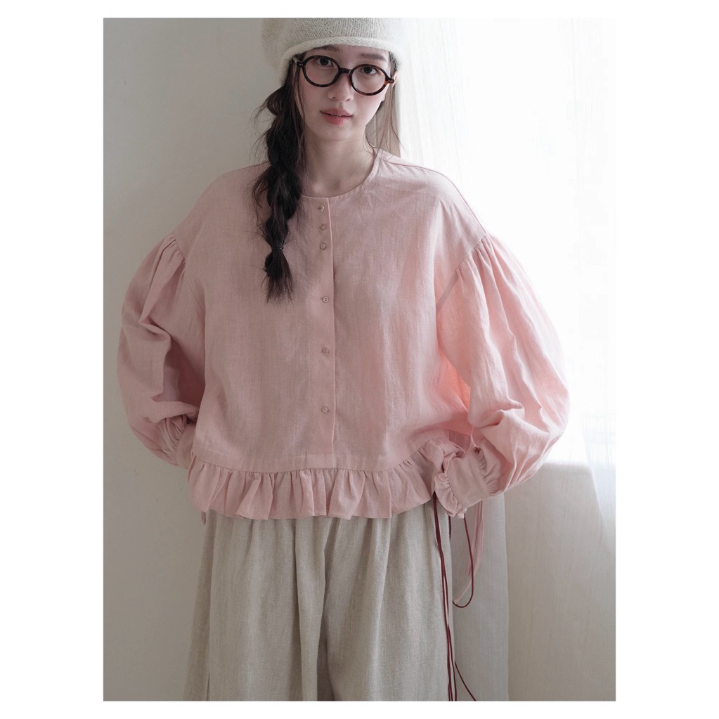 𝗠𝗼𝗹𝗹𝘆- Áo Linen tay dài xếp li rút