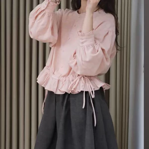 𝗠𝗼𝗹𝗹𝘆- Áo Linen tay dài xếp li rút
