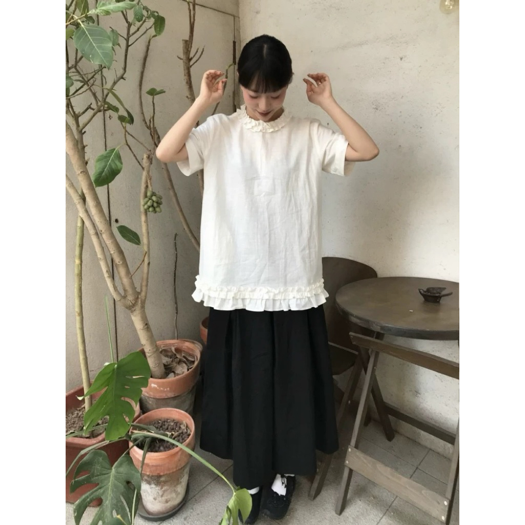 𝗧𝗼𝗷𝗶 - Áo xếp li xòe Linen basic