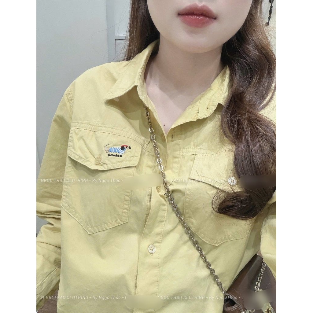[𝑯𝒂 𝑨𝒏𝒉] Áo Sơ Mi  Thêu Cún Rút Dây Gấu QCL1