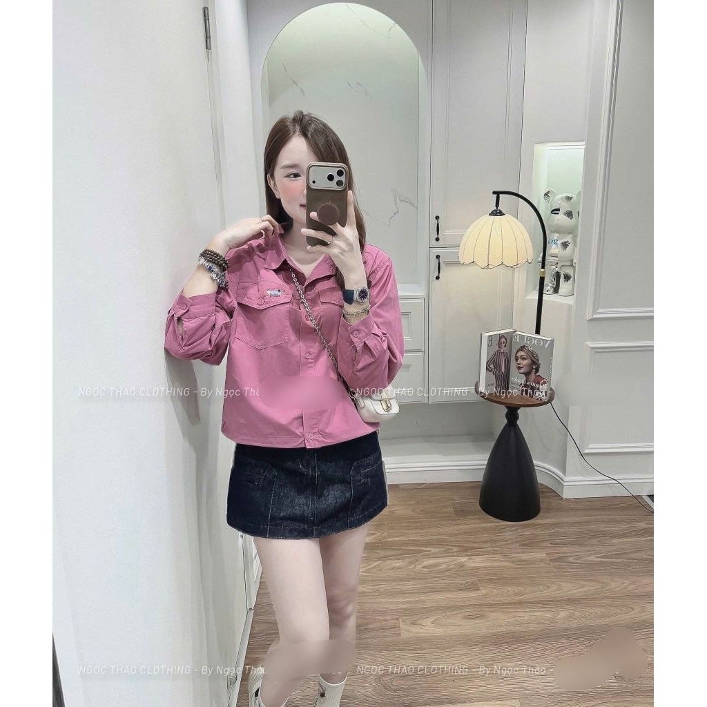 [𝑯𝒂 𝑨𝒏𝒉] Áo Sơ Mi  Thêu Cún Rút Dây Gấu QCL1