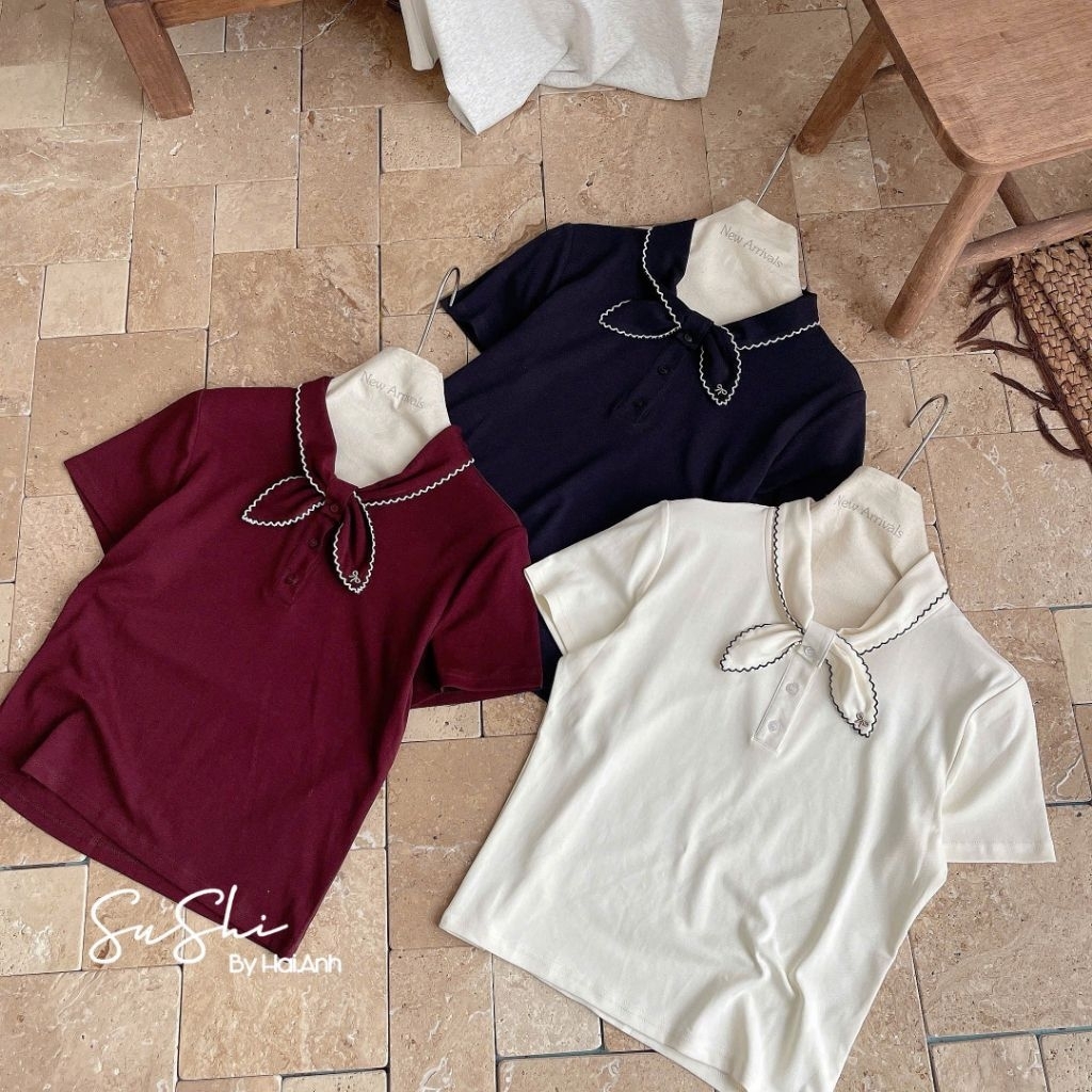 [𝑯𝒂 𝑨𝒏𝒉] Áo Cộc PoLo Buộc Nơ Cổ QCL1