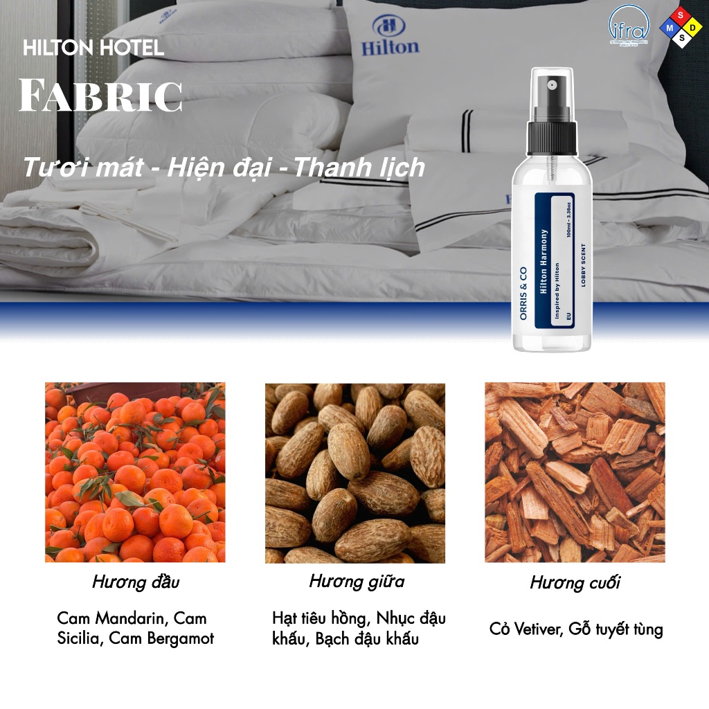 Xịt Thơm Vải Hương Nước Hoa Khách Sạn Cao Cấp – Thư Giãn, Khử Mùi, Lưu Hương Lâu - Chai 50ml và 100ml