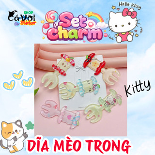Set charm Dĩa trong hello kitty - Dĩa mèo trong suốt kute