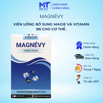 Viên Uống Bổ Sung Magie MAGNEVY 40 Viên – Magnesium Bisglycinate + Vitamin B6, Hỗ Trợ Giảm Mệt Mỏi Căng Thẳng – Nhập Khẩ