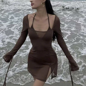 Set BiKiNi 3 chi Tiết Váy Lưới Dây Tơ Tay Màu Nâu Tây Cực Cuốn ❤️(order 7-10n)