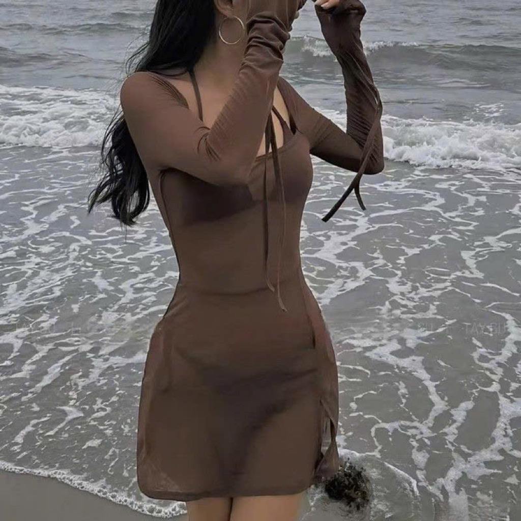 Set BiKiNi 3 chi Tiết Váy Lưới Dây Tơ Tay Màu Nâu Tây Cực Cuốn ❤️(order 7-10n)