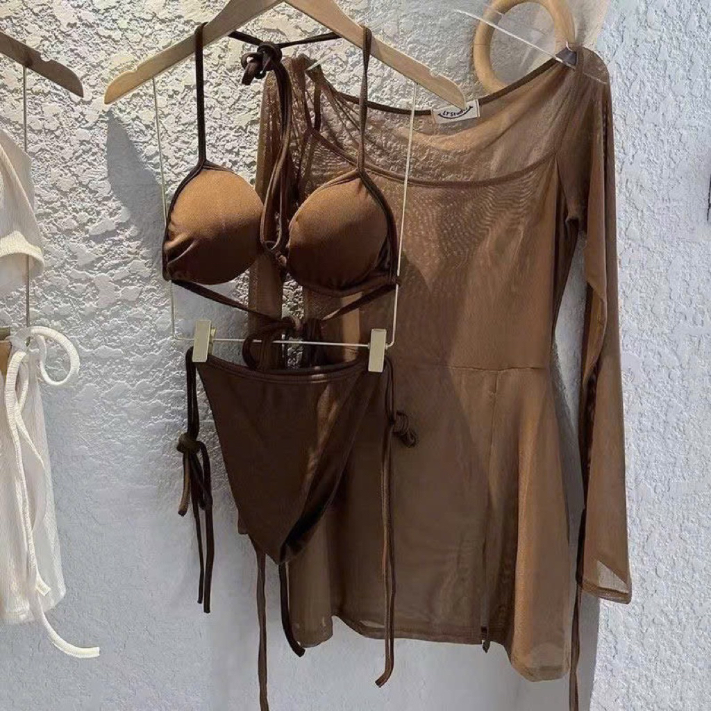 Set BiKiNi 3 chi Tiết Váy Lưới Dây Tơ Tay Màu Nâu Tây Cực Cuốn ❤️(order 7-10n)