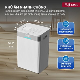 Máy hút ẩm gia đình lọc không khí ionizer Fujihome 12 - 40 Lít, Có kết nối wifi, độ ồn thấp