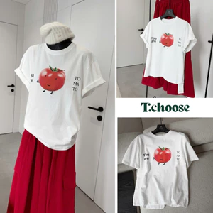 Áo phông trắng ngắn tay họa tiết cà chua 1205 TCHOOSE