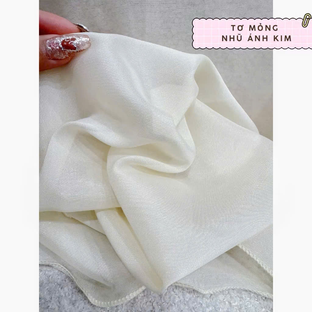 Áo Choàng Voan Tơ Ánh Đen/Trắng/Kem, Áo choàng dự tiệc, che bắp tay, thiết kế thanh lịch mặc được nhiều kiểu