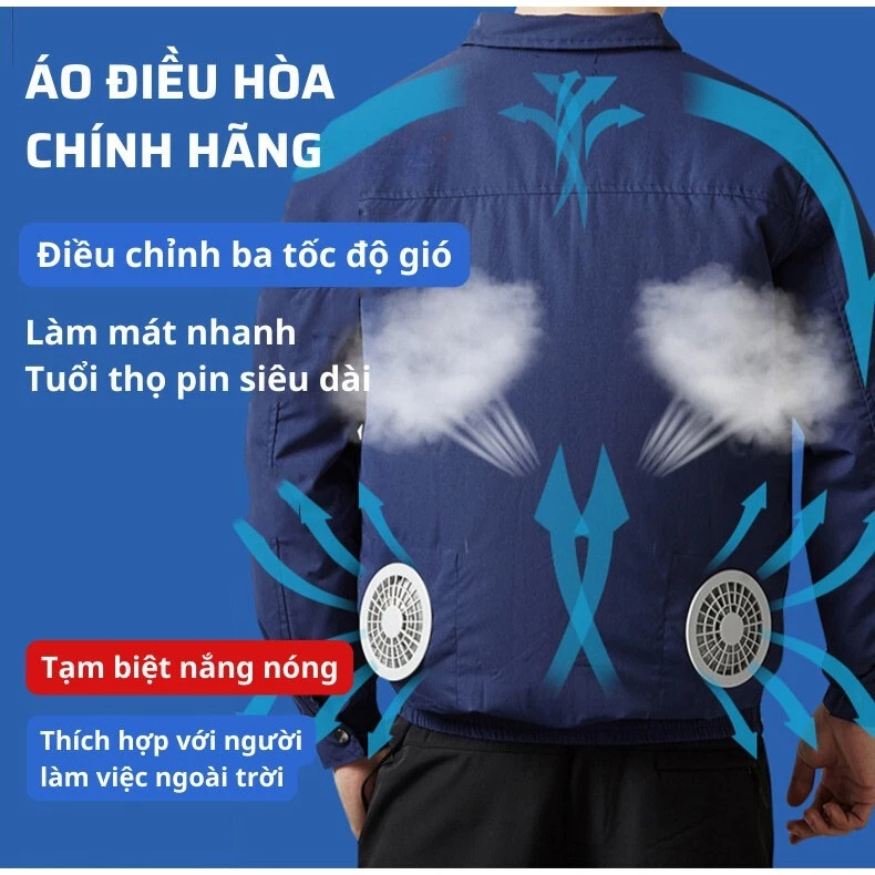 Áo điều hòa cao cấp Akita pin 18V 90000mAh, làm mát nhanh, sử dụng liên tục  12–14 giờ - CYAN