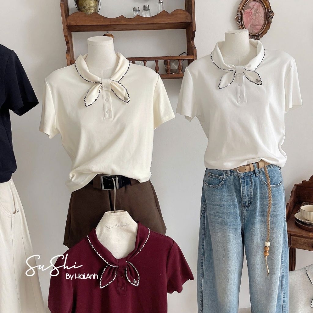 [𝑯𝒂 𝑨𝒏𝒉] Áo Cộc PoLo Buộc Nơ Cổ QCL1