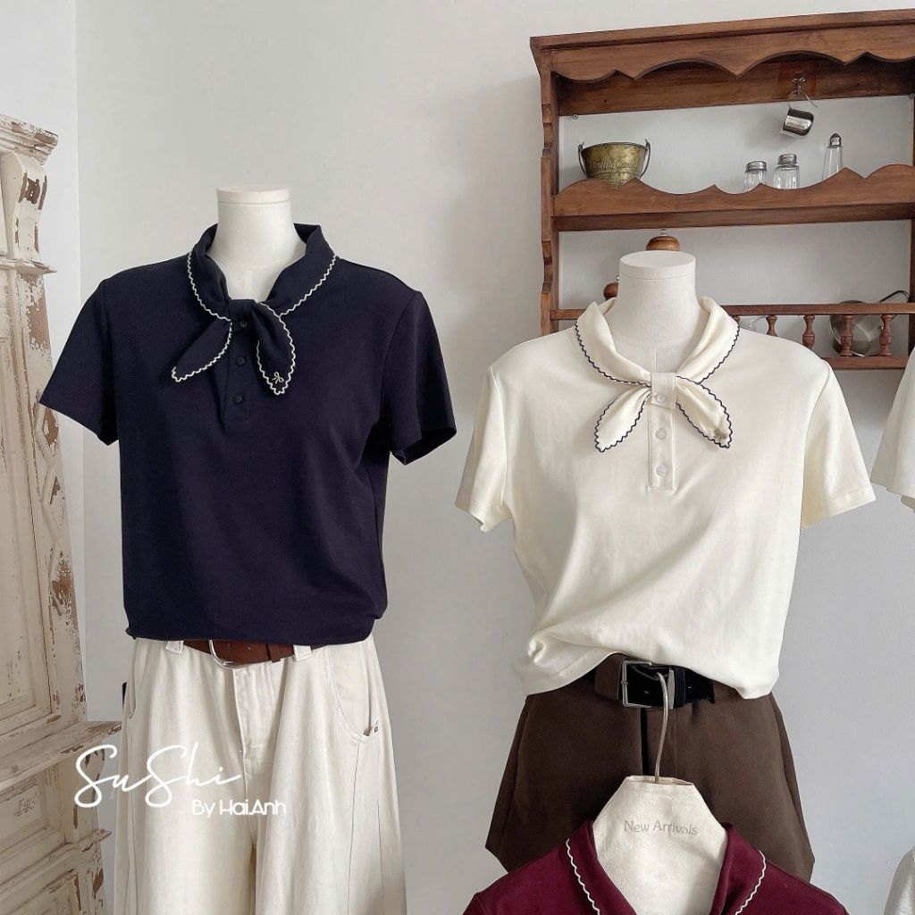 [𝑯𝒂 𝑨𝒏𝒉] Áo Cộc PoLo Buộc Nơ Cổ QCL1