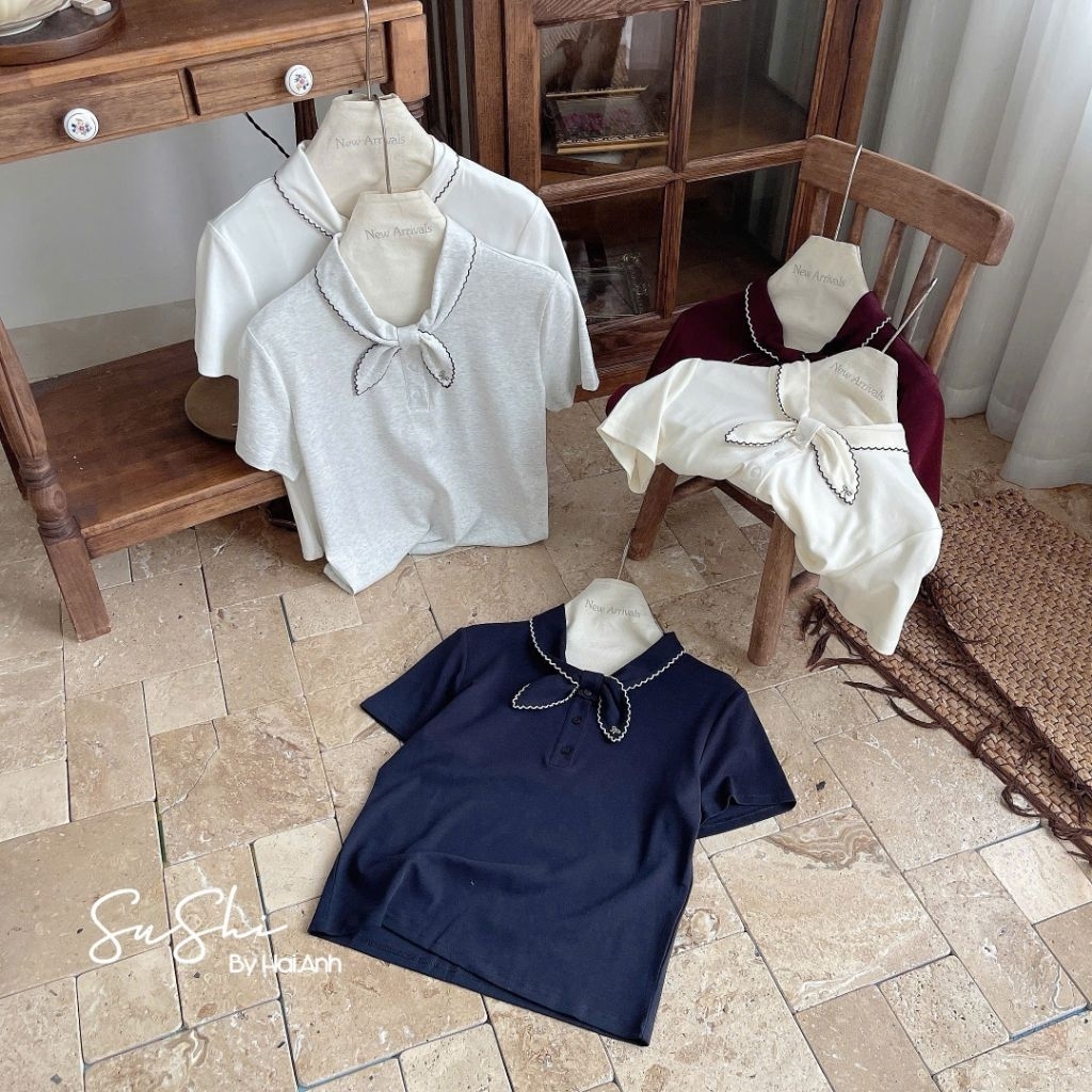 [𝑯𝒂 𝑨𝒏𝒉] Áo Cộc PoLo Buộc Nơ Cổ QCL1