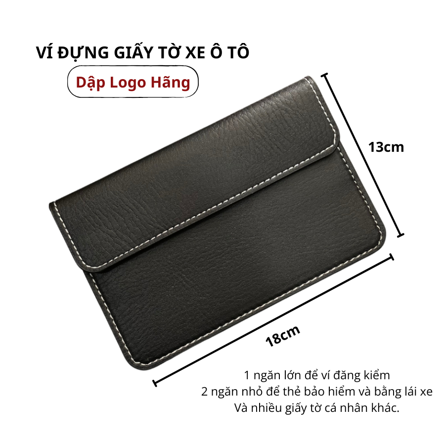 (Hỗ Trợ Dập Logo Hãng) Ví Da Đựng Giấy Tờ Đăng Kiểm Xe Ô Tô Mẫu 01 - Màu Đen VDK-PU01-BL
