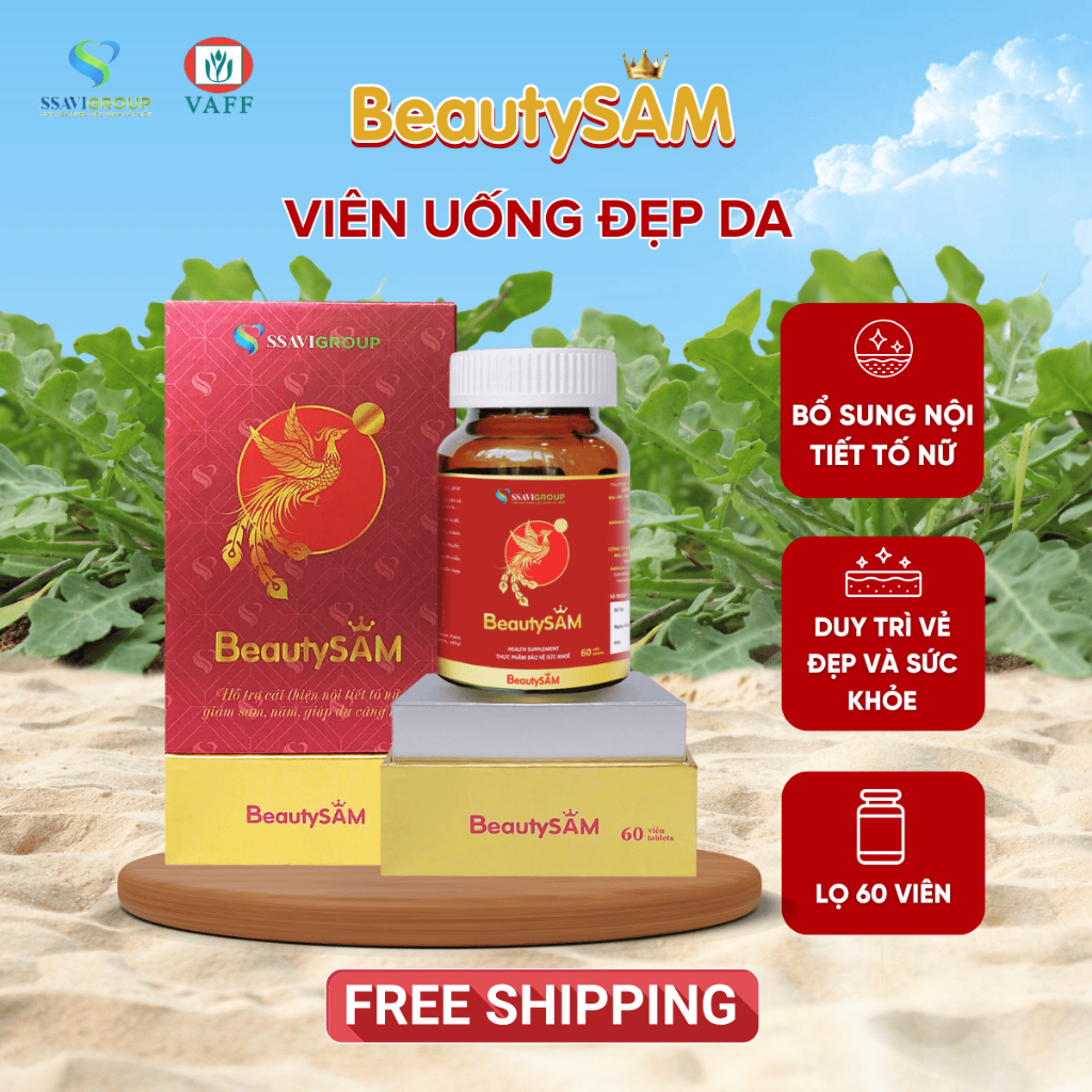 Viên Uống Nội Tiết Tố Nữ BEAUTYSAM - Viên Uống Đẹp Da, Trắng Da Từ Sâm [Lọ 60 Viên]