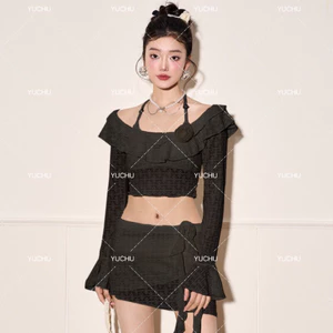Bikini nữ 4 món cao cấp, đồ bơi ren tay dài chống nắng, phong cách thuần ngọt kín đáo, trang phục nghỉ dưỡng mới