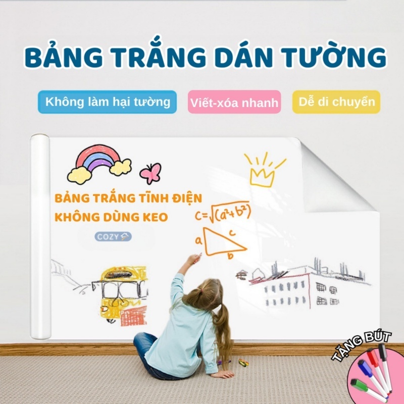 Bảng Trắng Tĩnh Điện Dán Tường - Không Cần Keo, Viết Xóa Dễ Dàng, Lý Tưởng Cho Học Tập & Văn Phòng