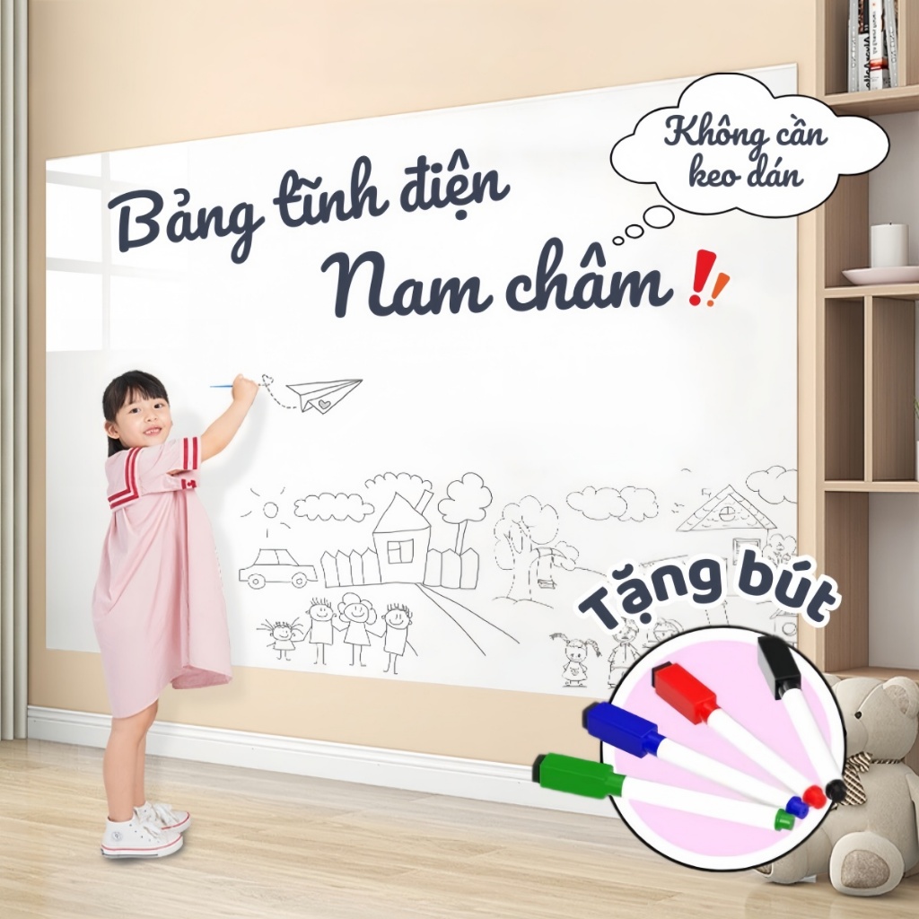 Bảng Trắng Tĩnh Điện Dán Tường - Không Cần Keo, Viết Xóa Dễ Dàng, Lý Tưởng Cho Học Tập & Văn Phòng
