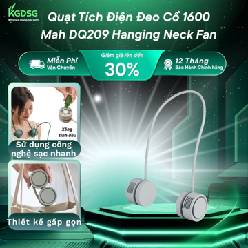 Quạt Tích Điện Đeo Cổ 1600 Mah DQ209 Hanging Neck Fan, quạt đeo cổ xông tinh dầu dây đeo thay đổi 360°, 3 cấp độ gió