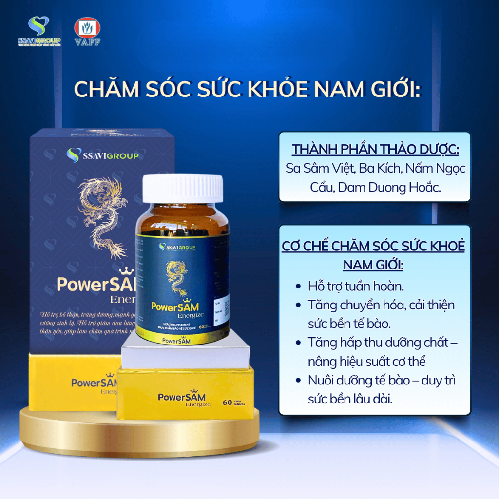 Viên Uống Bổ Thận Nam POWERSAM, Hỗ Trợ Sinh Lý Nam Từ Sâm [Lọ 60 Viên]