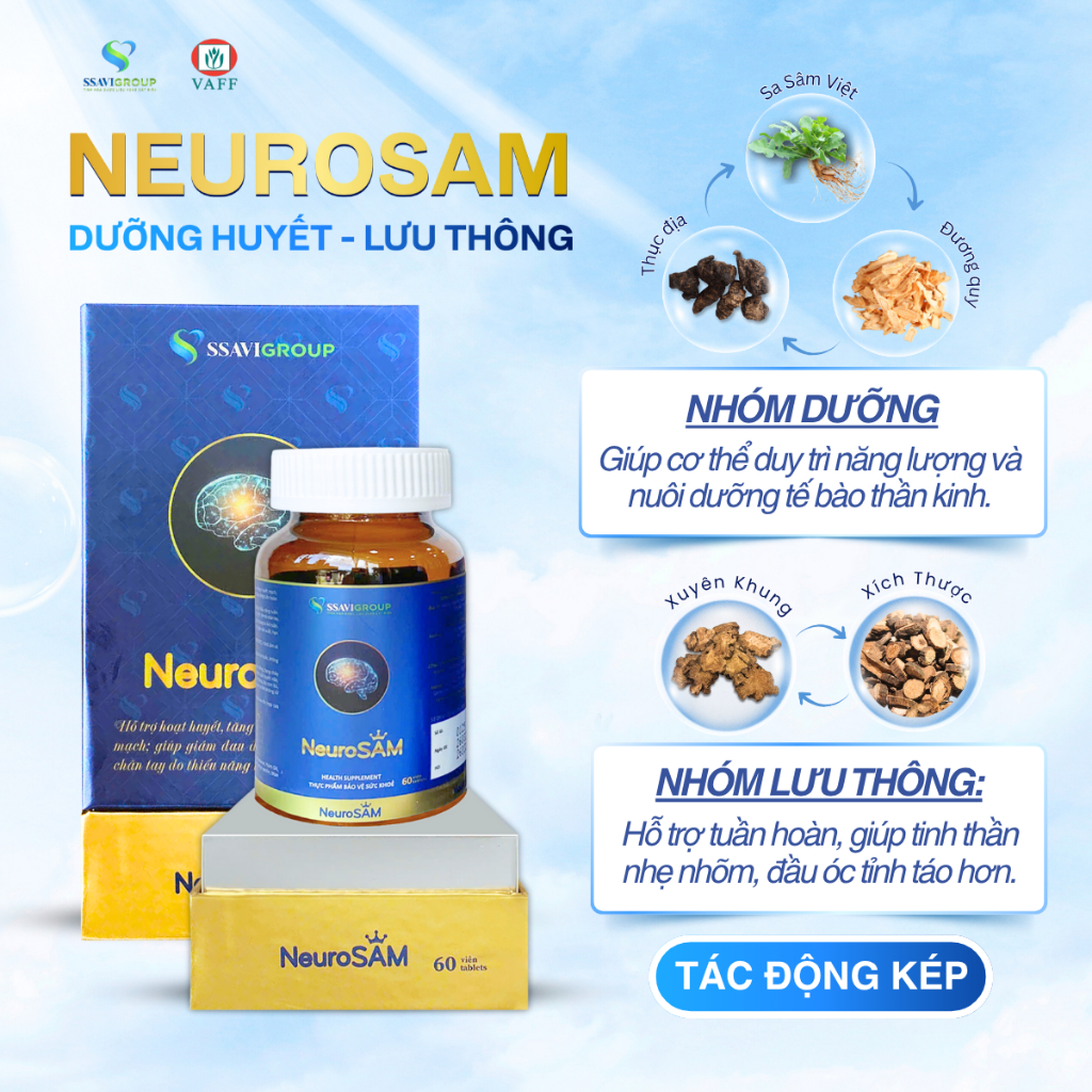 Viên Uống Bổ Não NEUROSAM - Hoạt Huyết Dưỡng Não Từ Sâm [Lọ 60 Viên]