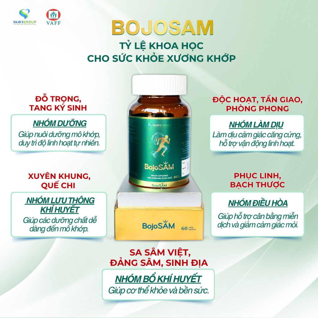 Viên uống xương khớp Bojosam, viên uống giảm đau xương khớp, bảo vệ sụn khớp, lưu thông khí huyết