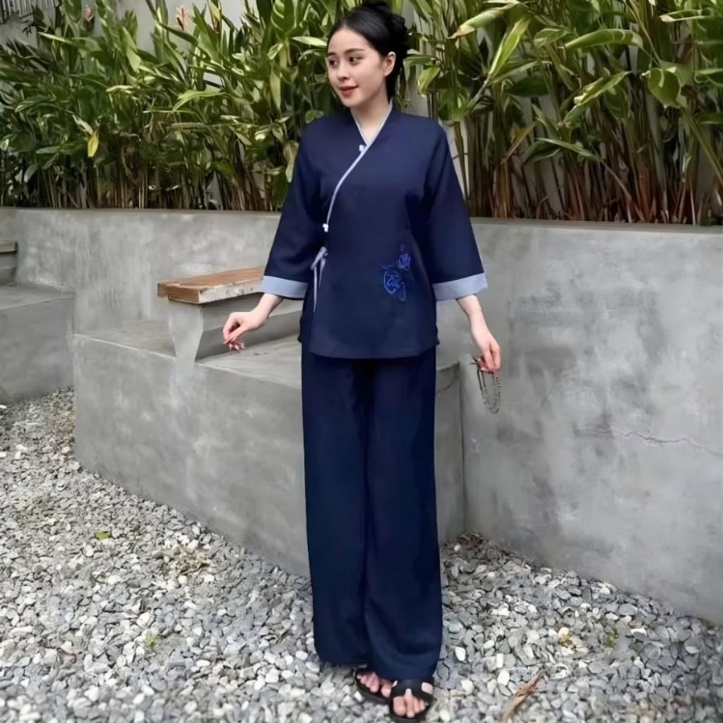 (Giá Xưởng) Bộ Đồ Lam Đi Chùa,Pháp Phục Đi Lễ Chất Lụa Hàn cao cấp TA02