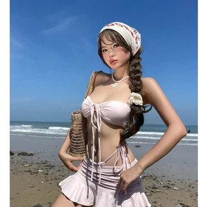 Bikini đi biển áo bản ngang rút dây trước ngực quần kín mông ( che tên sp)
