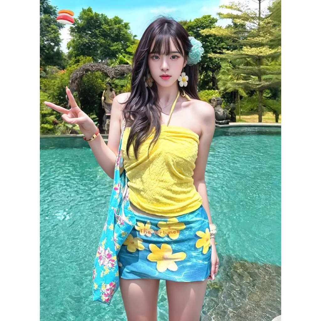 Bikini nữ 3 món tách rời phong cách, đồ bơi cúp ngực rút dây, mặc đi biển – suối nước nóngg ấy