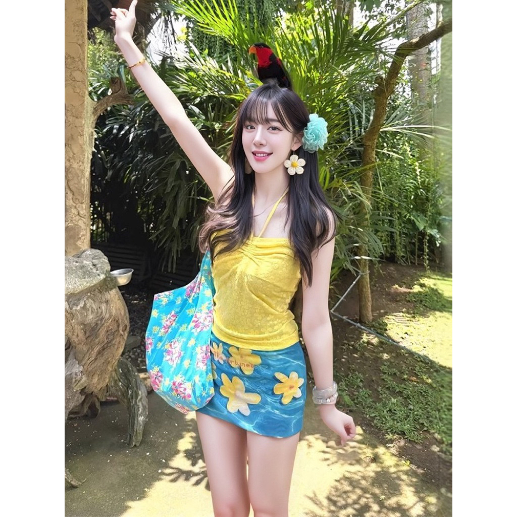 Bikini nữ 3 món tách rời phong cách, đồ bơi cúp ngực rút dây, mặc đi biển – suối nước nóngg ấy