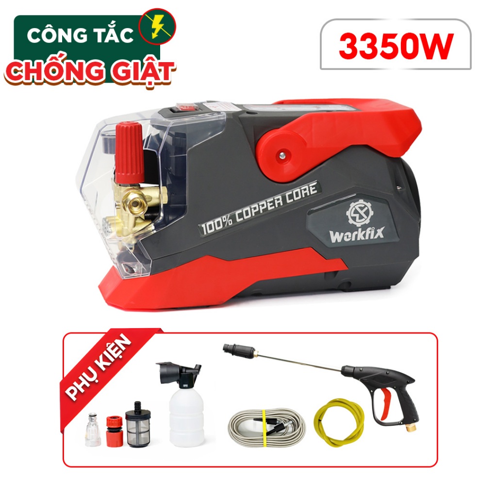 Máy Rửa Xe Áp Lực Cao WORKFIX WF-PW3350W 3350W – 200Bar – Lõi Đồng 100% – Dây 12m – Bảo Hành 12 Tháng