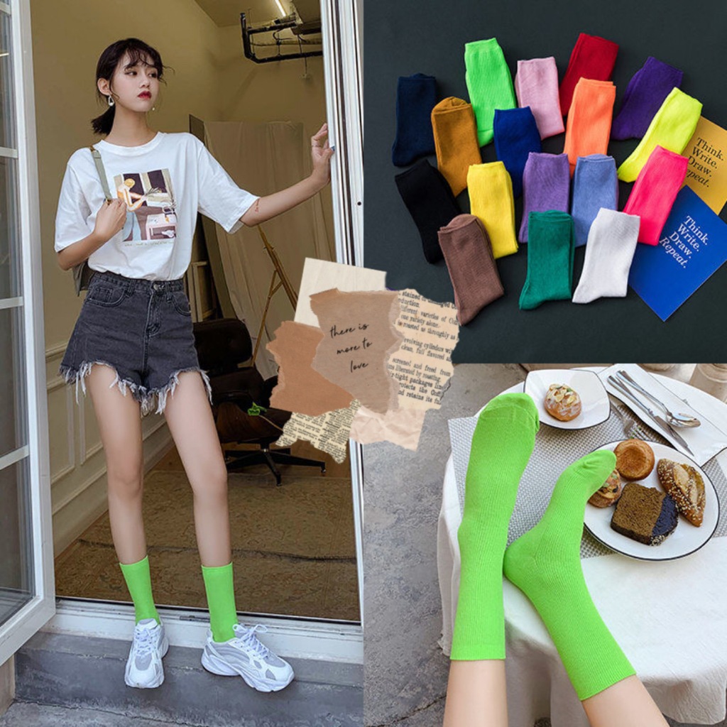 Tất vớ nam nữ cổ cao basic Hàn Quốc đủ màu, chất liệu cotton co dãn, thấm hút mồ hôi - Ekiu Shop