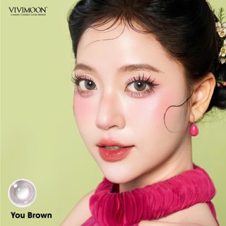 Lens cận nâu xám vân nhũ cho mắt thở You Brown Vivimoon 6 tháng