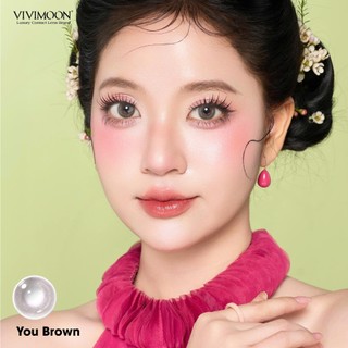 Lens cận nâu xám vân nhũ cho mắt thở You Brown Vivimoon 6 tháng