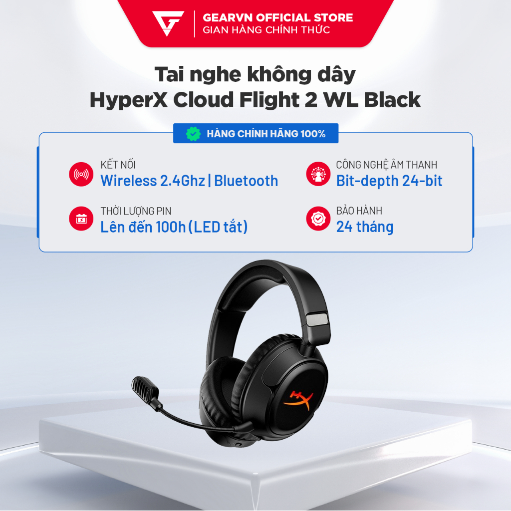 Tai nghe gaming HyperX Cloud Flight 2 Wireless màu đen